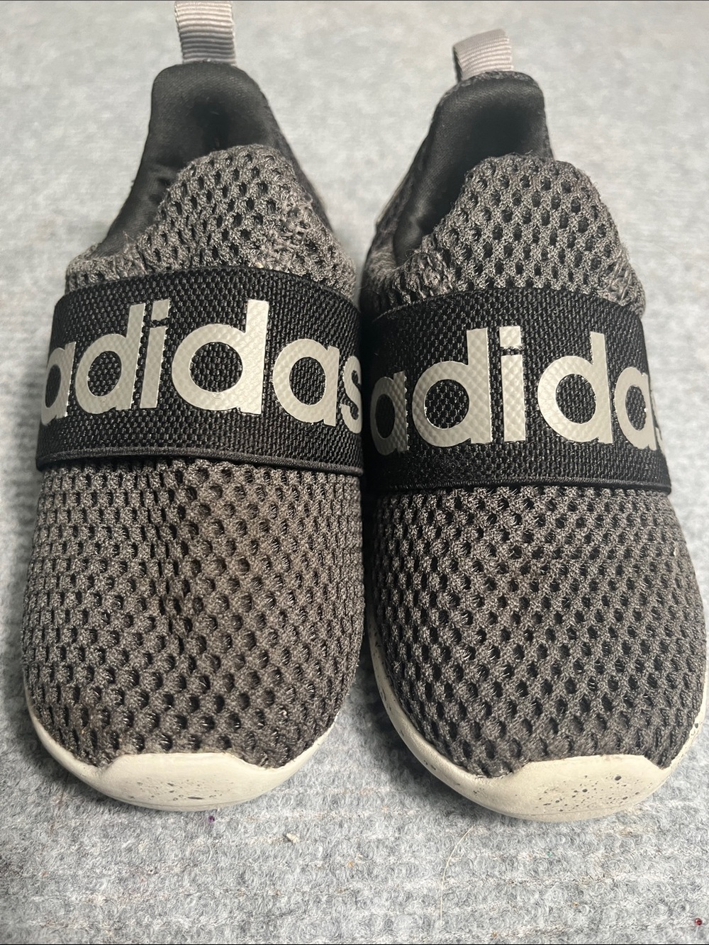 adidas Kids Gray Slip-On Mesh Sneakers with Black Logo Band